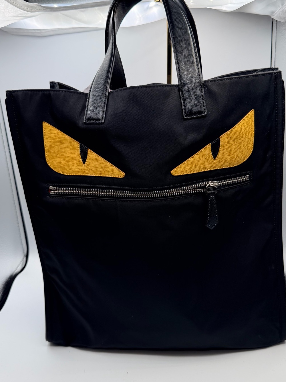 Fendi Black Tote with Yellow Eye Appliqué
